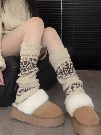 Nordic Pattern Ribbed Leg Warmers - Cozy Kawaii & Fairy Kei Accessory, 6 Colors