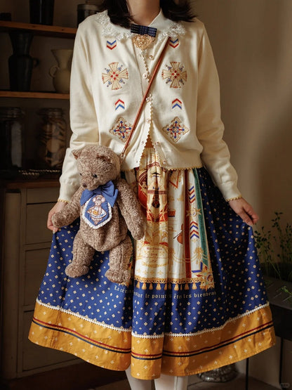 Dark Blue Musical Print Overall Dress with Detachable Straps - Crucis Universal Tailor Company