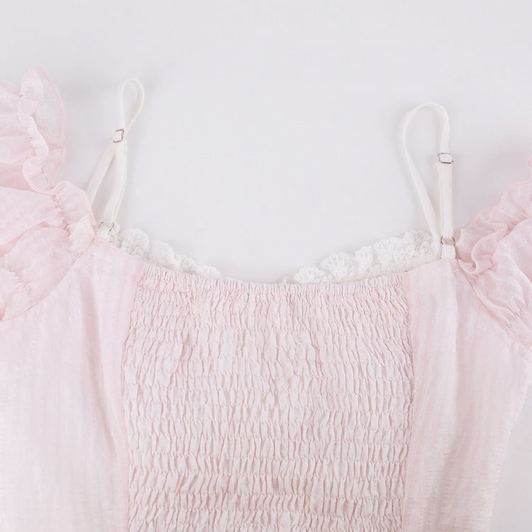 Light Pink Ruffle Puff Sleeve Top with Bow - serendipity