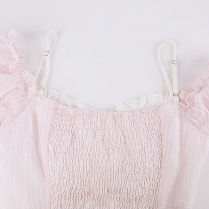 Light Pink Ruffle Puff Sleeve Top with Bow - serendipity