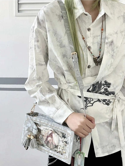 Blumentasche Silber Muster Akzent Stil Schleife PU Ita mit Fransen Cheongsam