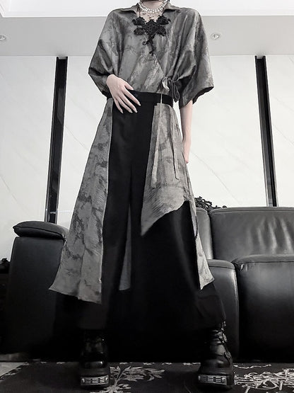 Shirt Plum Short Style Blossom Cheongsam Self-tie Print Belt Sleeve with
