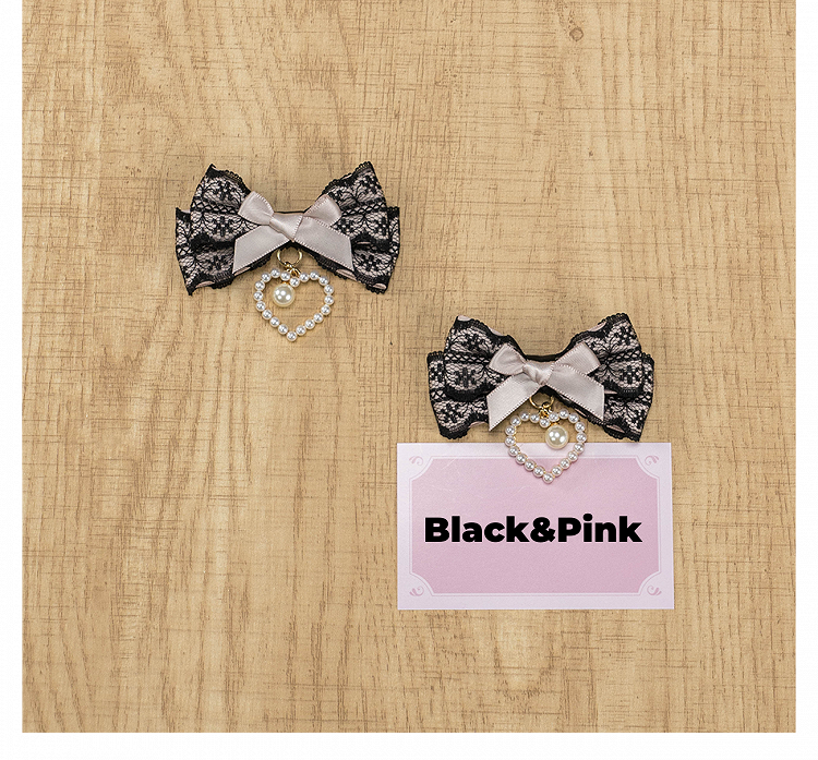 5色のビーズハートチャーム ジライケイ レースリボンヘアクリップ