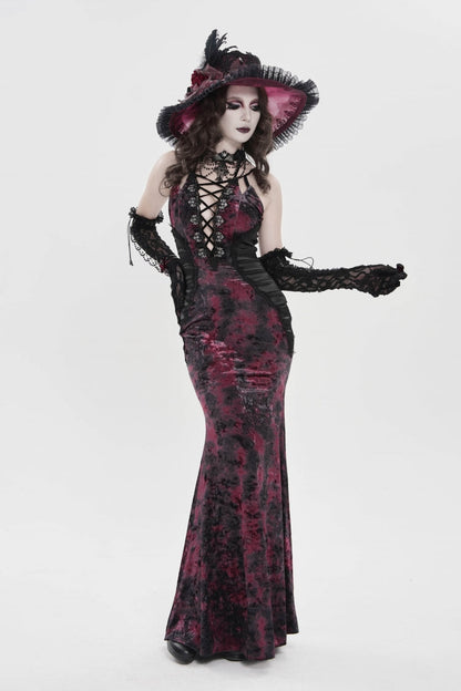 Off Shoulder Halterneck Lace Jsk Dress Black Red Gothic