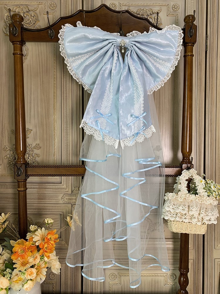 Weiß / Rosa / Blau / Grün Große Schleifenschleppe