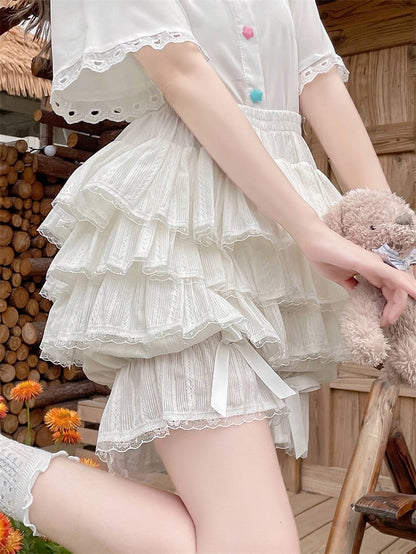 Multi-Layered Cotton White Bloomers Lolita