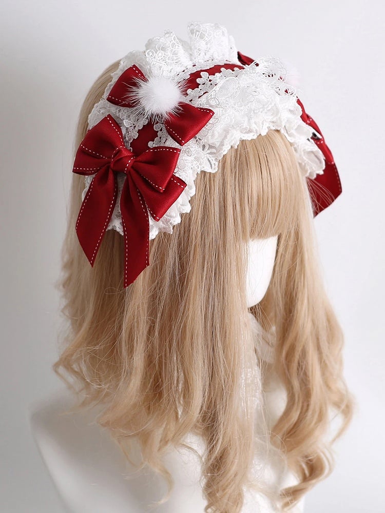 Style) (Serre-tête rouge vif élégant en dentelle blanche à volants
