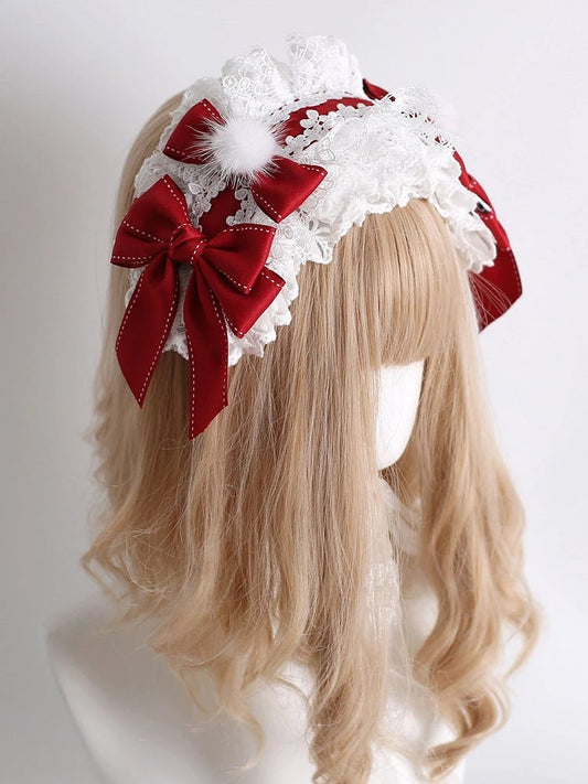 Style) (Vibrant Red Elegant Hairband Lace Ruffled White