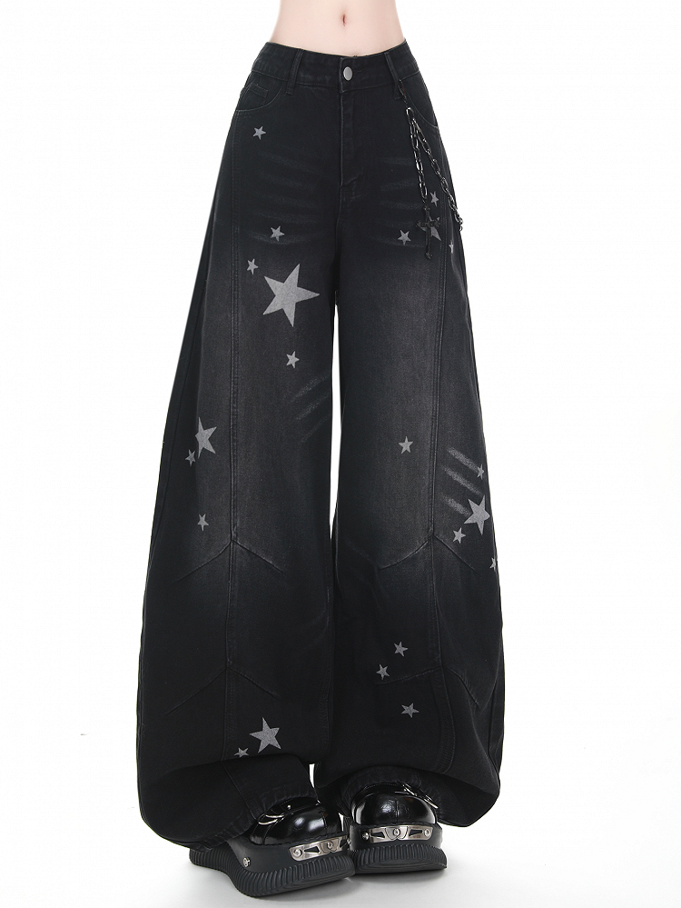 Wide-leg Blue/Black with Y2K Jeans Star Pattern
