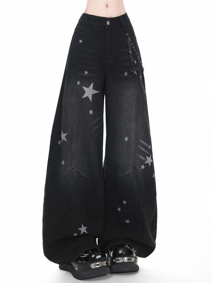 Wide-leg Blue/Black with Y2K Jeans Star Pattern