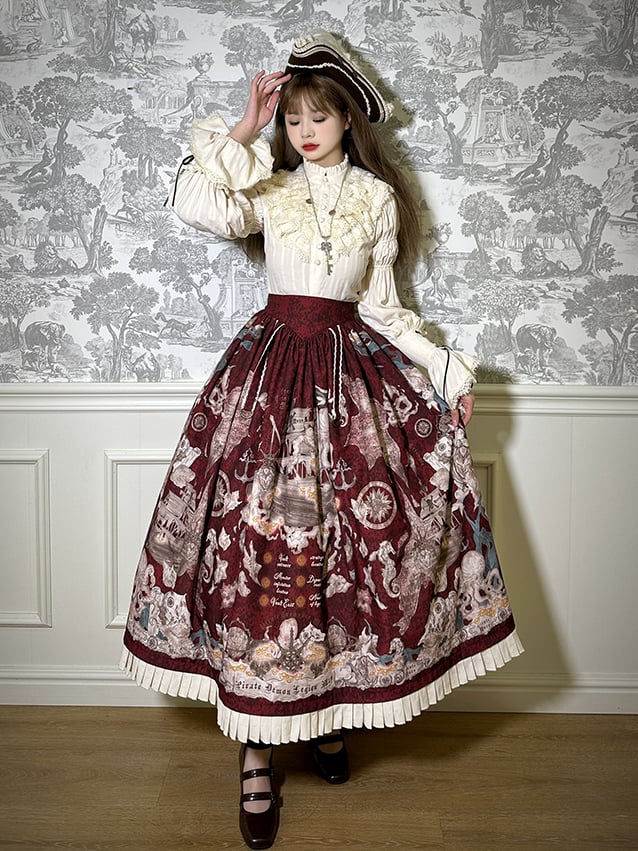 Red Pirate Corset Ship Waist Belt Print Skirt Lolita