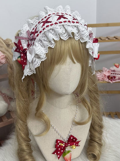 Hairband Bow White/Pink Loilita Details Ruffled