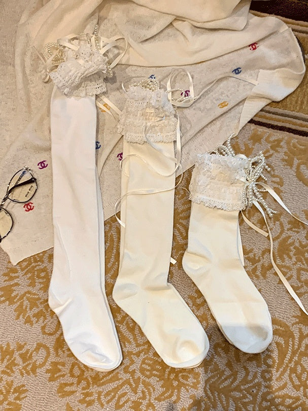 スイートなレーストリムの蝶結びソックス