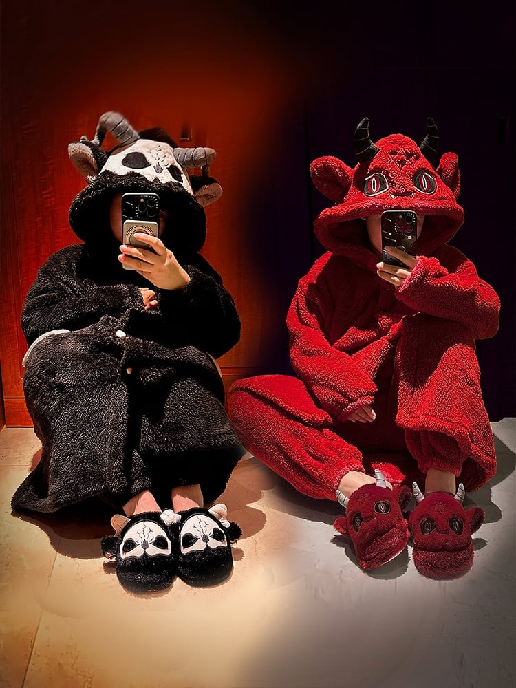 Nightgown Gothic Pajama Black Grim Pants White Plush with Winter Set Reaper and