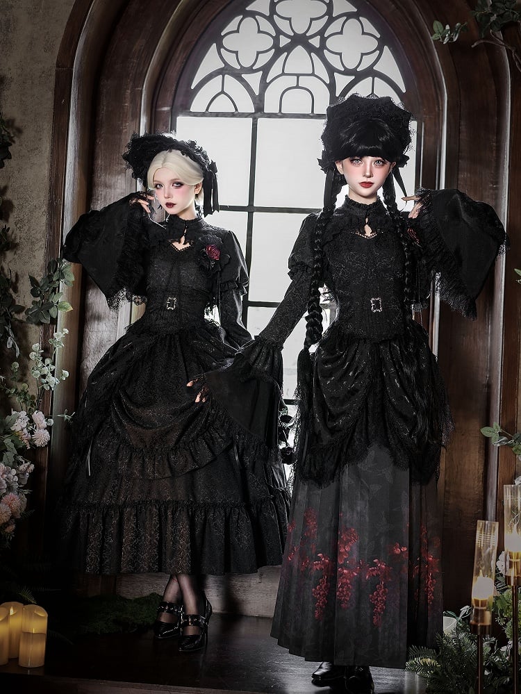 Bolero Lolita Neck Bell Sleeves Ruffled Black Gothic