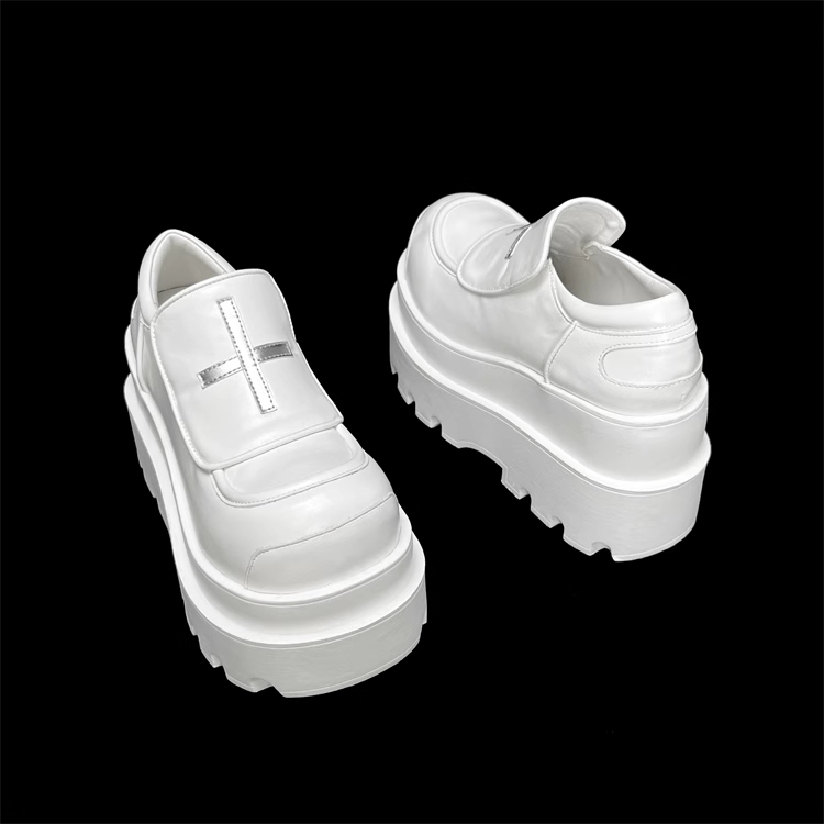 White Platform Fit Motif Design Shoes Slip-in Cross Punk with
