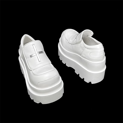 White Platform Fit Motif Design Shoes Slip-in Cross Punk with