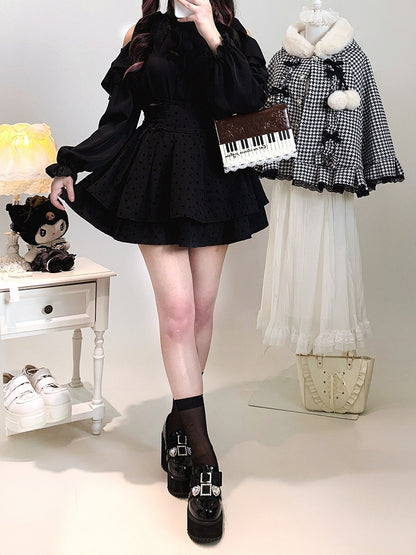 Kei Skirt: Pattern Tiered Waist with Dot Polka Heart High Jirai Dark Sweetness
