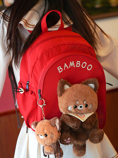 Red Cute Backpack With Red Panda Plushie