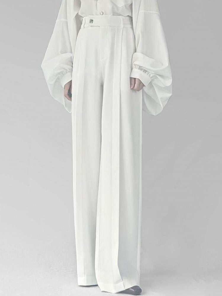 Waistband Style Elastic Pants Chinese Unisex Straight-leg with Partial White