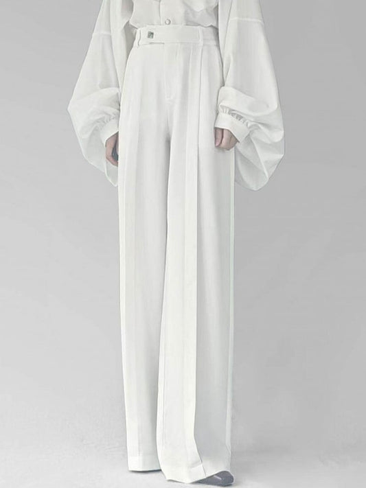 Waistband Style Elastic Pants Chinese Unisex Straight-leg with Partial White