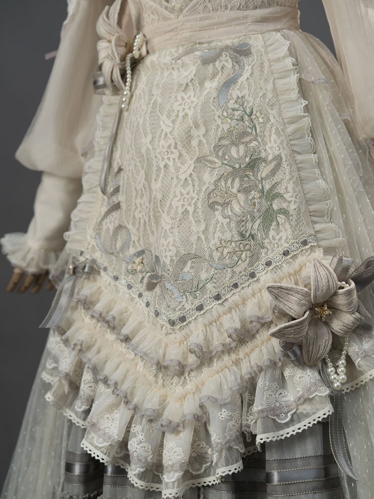 Gray Front Button Placket Lily Embroidery Elegant Classic Lolita JSK Full Set Pink House Fashion