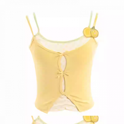 パッド入りカップ付きツーピースキャミソールトップス フェイクイエロー/グリーン/レッド