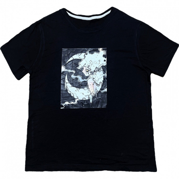 プリントTシャツ ブラック ショート ギャル 漫画 ファッション 袖