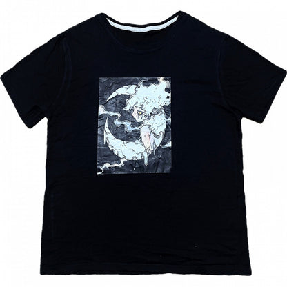 プリントTシャツ ブラック ショート ギャル 漫画 ファッション 袖