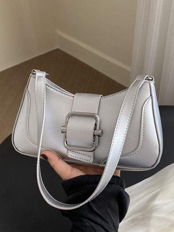Vintage Silver Clasp Shoulder Bag: Effortlessly Chic With Adjustable Strap