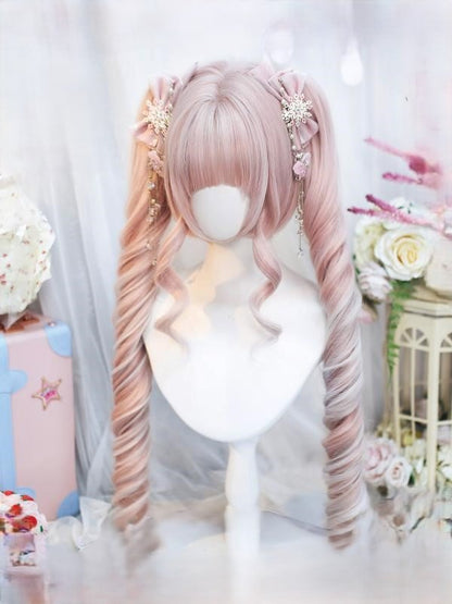 Wig Cut Ponytails Bob Short Double With Curly Pink