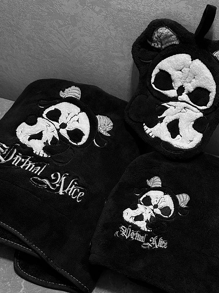 Hand Grim Drying Gothic White and Towel Black Hair Wrap Bath Reaper