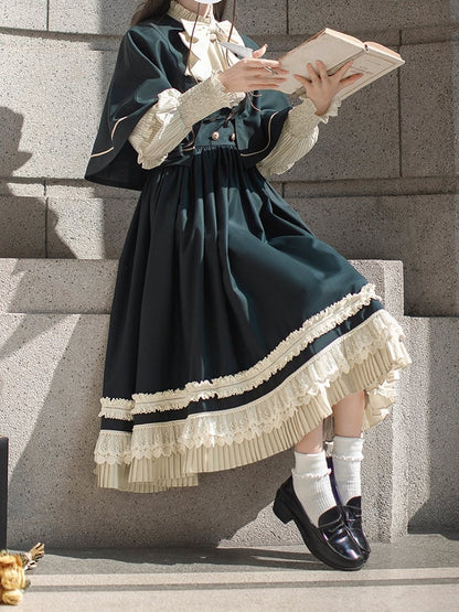 Neckline Dark Green 43cm Cape with Self-tie at Straps