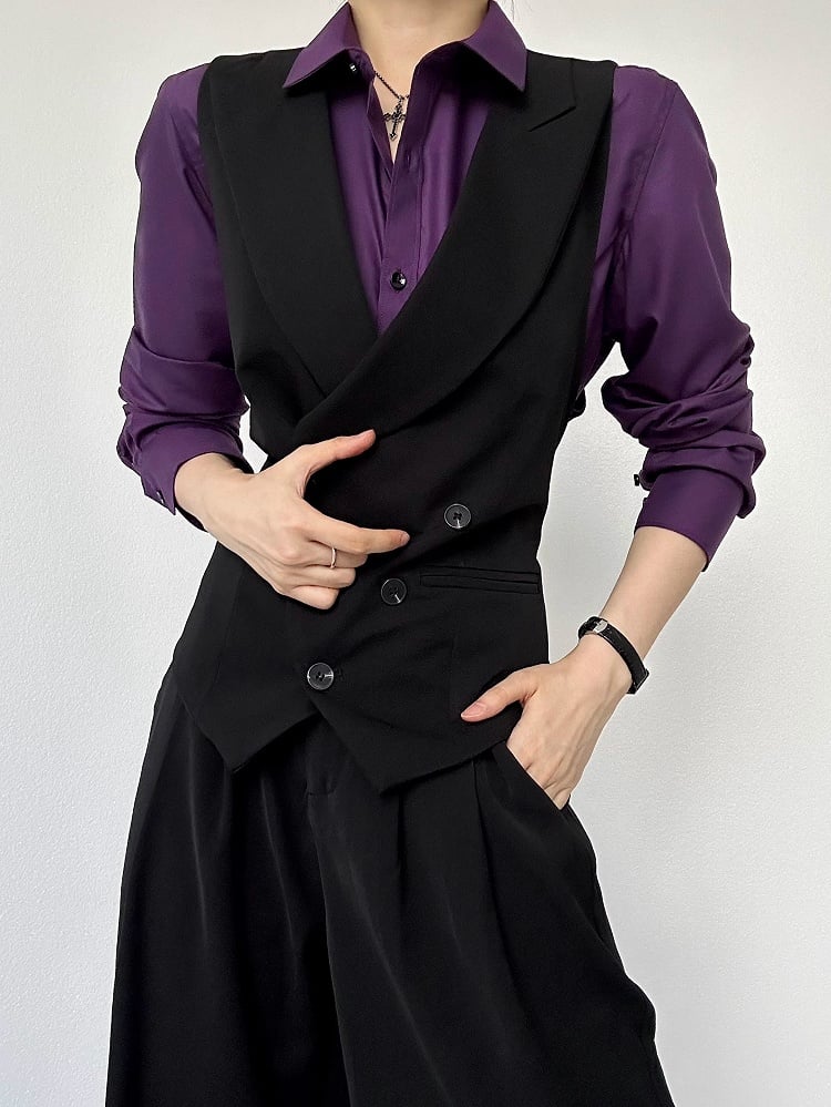 Shirt Pointed Long-Sleeve Button-Front Purple Ouji Lolita with
