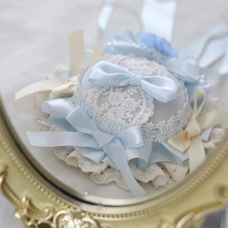 Mini Lolita Bead Blue And Lace Elegant Gorgeous Flower Chain With Bowknot Hat