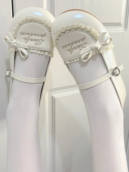 Lolita in Sweet Style Jane Shoes Mary Flat Beige Ruffles with Trim