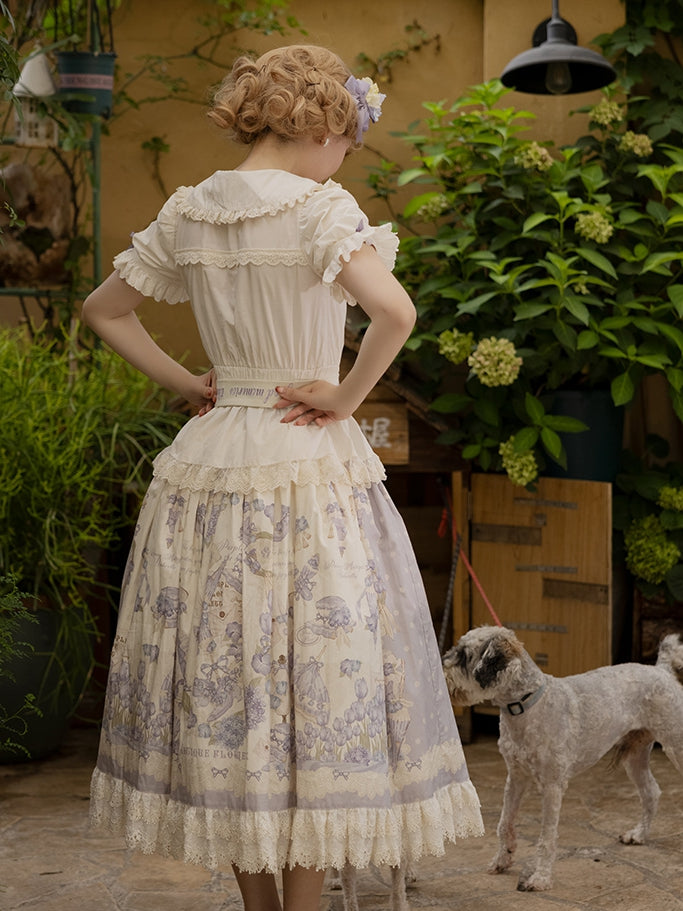 and Lolita Available Polka Print Skirt Dots Floral Classic Sizes Purple Plus