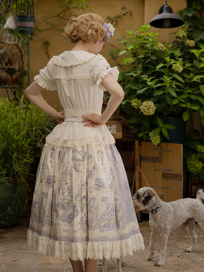 and Lolita Available Polka Print Skirt Dots Floral Classic Sizes Purple Plus