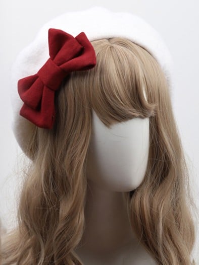 Lolita With Detachable White 10 Color Beret Options Bowknot