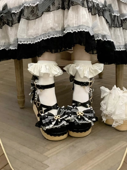 Black Hanayome Lolita Removable Bead Chain and Bow Accents Sweet Platform Shoes