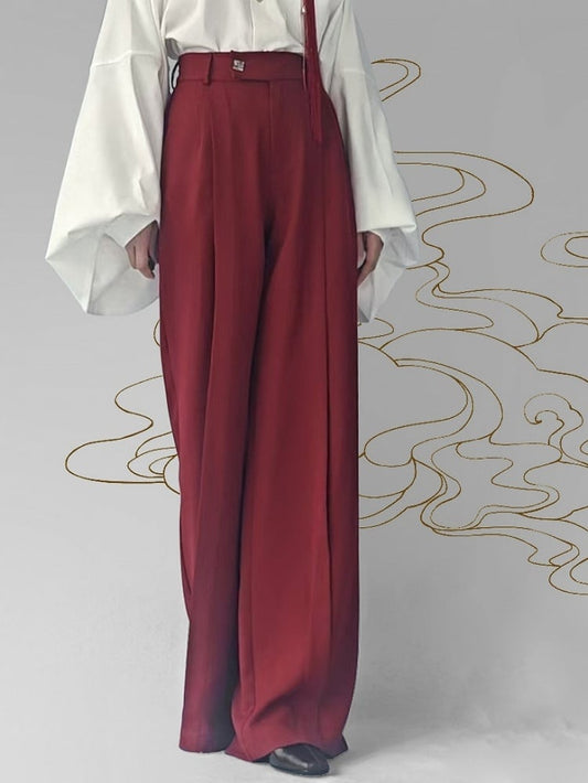 Chinese Contemporary Waist - Red Pants Partial for Style Easy Unisex Stretch Wear Straight-leg