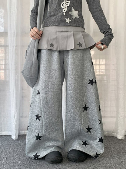 Print Star with Grey Pants Wide-leg