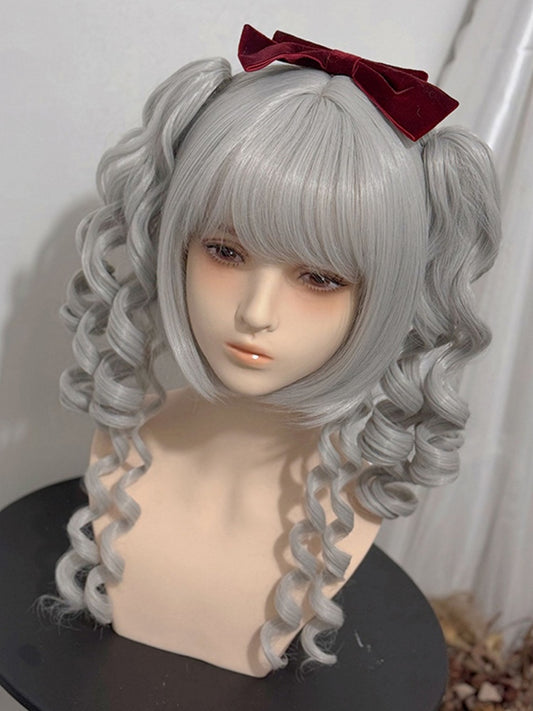 Curly Wigs Claw Roman With Ponytails Two Grey + Short Bangs