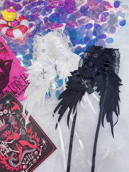 ブラック/ホワイトクロスウィングレーストリムゴシックロリータヘアバンド