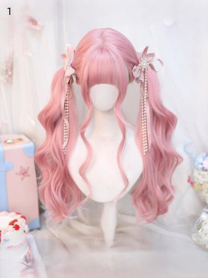 Long 2 With Bangs 70-75CM Options Wig Wavy Cherry Pink