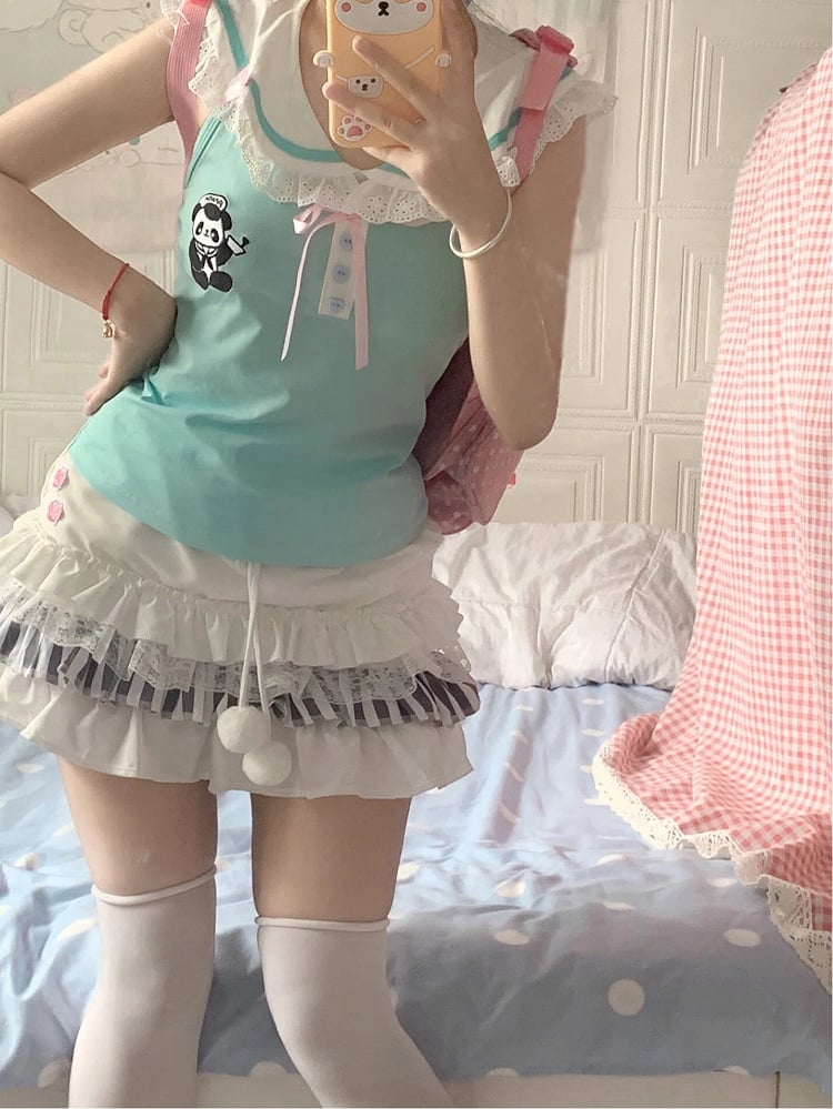 and Paw with Lace Cat Trim White Patches Skirt Tiered