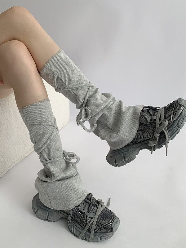 Flared Gray/White Warmers Strappy Leg Design