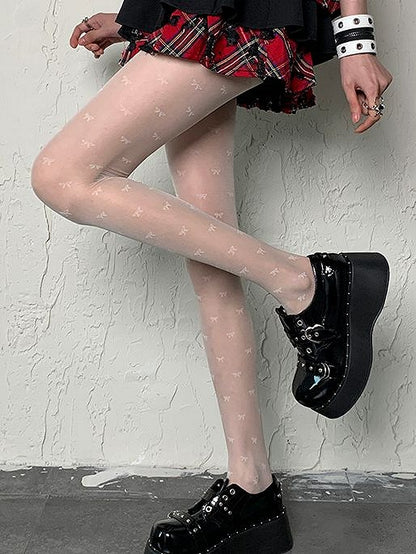 Y2K Tights Print Bowknot White