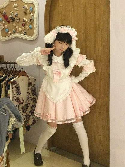 Pink Maid OP with Striped Lace Details - Sheep Puff Atelier