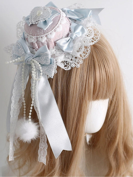 Pink Accents Blue Layered Fluffy Pearl Light Mini Lace with Hat